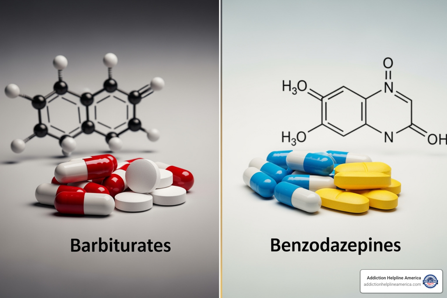 vintage and modern prescription bottles for barbiturates and benzodiazepines - barbiturates vs benzo