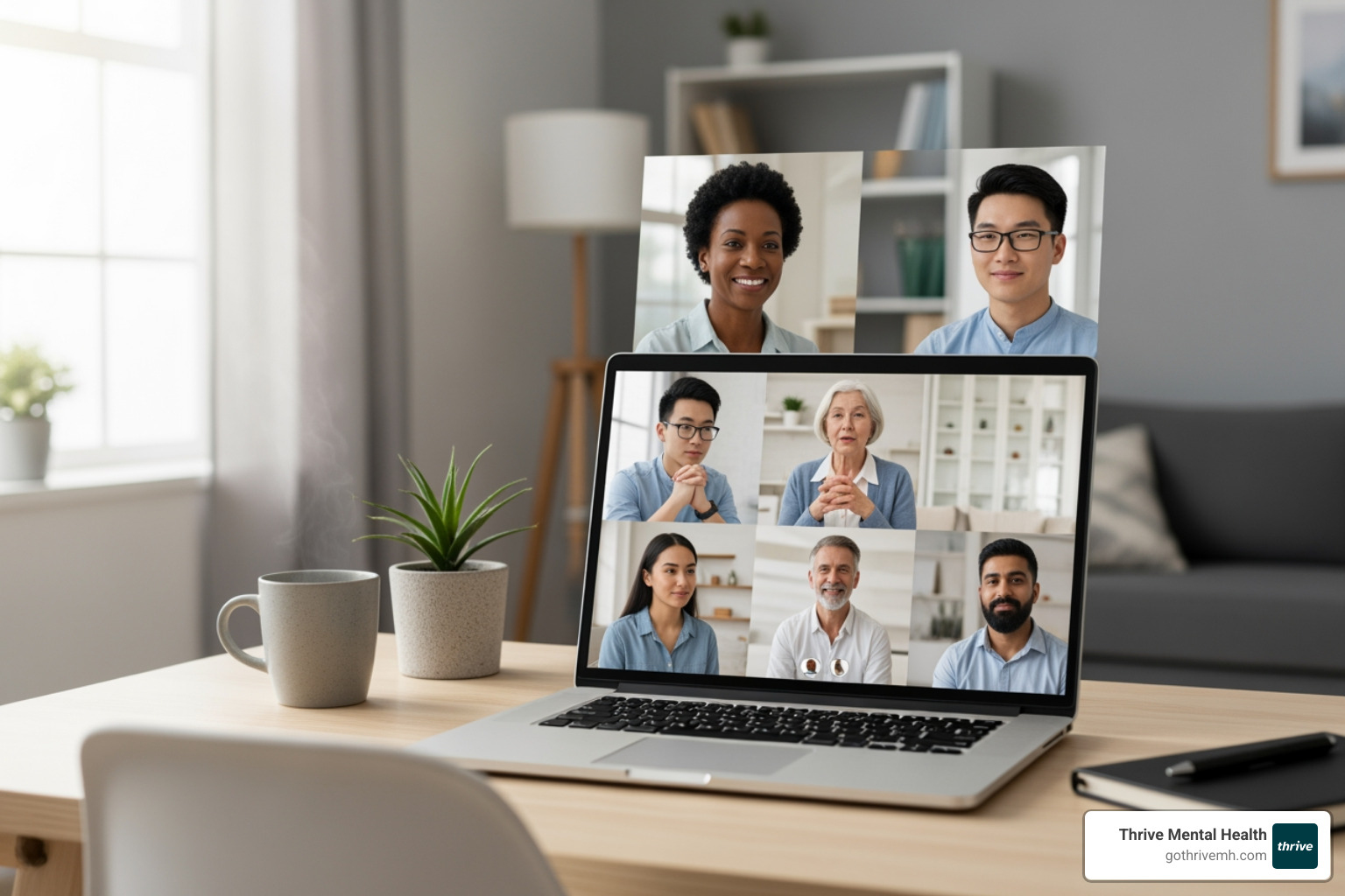 Supportive virtual group therapy session on laptop - Florida virtual mental health programs.