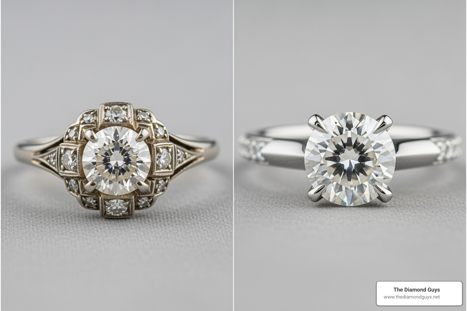 Before and after image of an heirloom diamond being reset into a modern custom engagement ring. - custom engagement ring with own stone