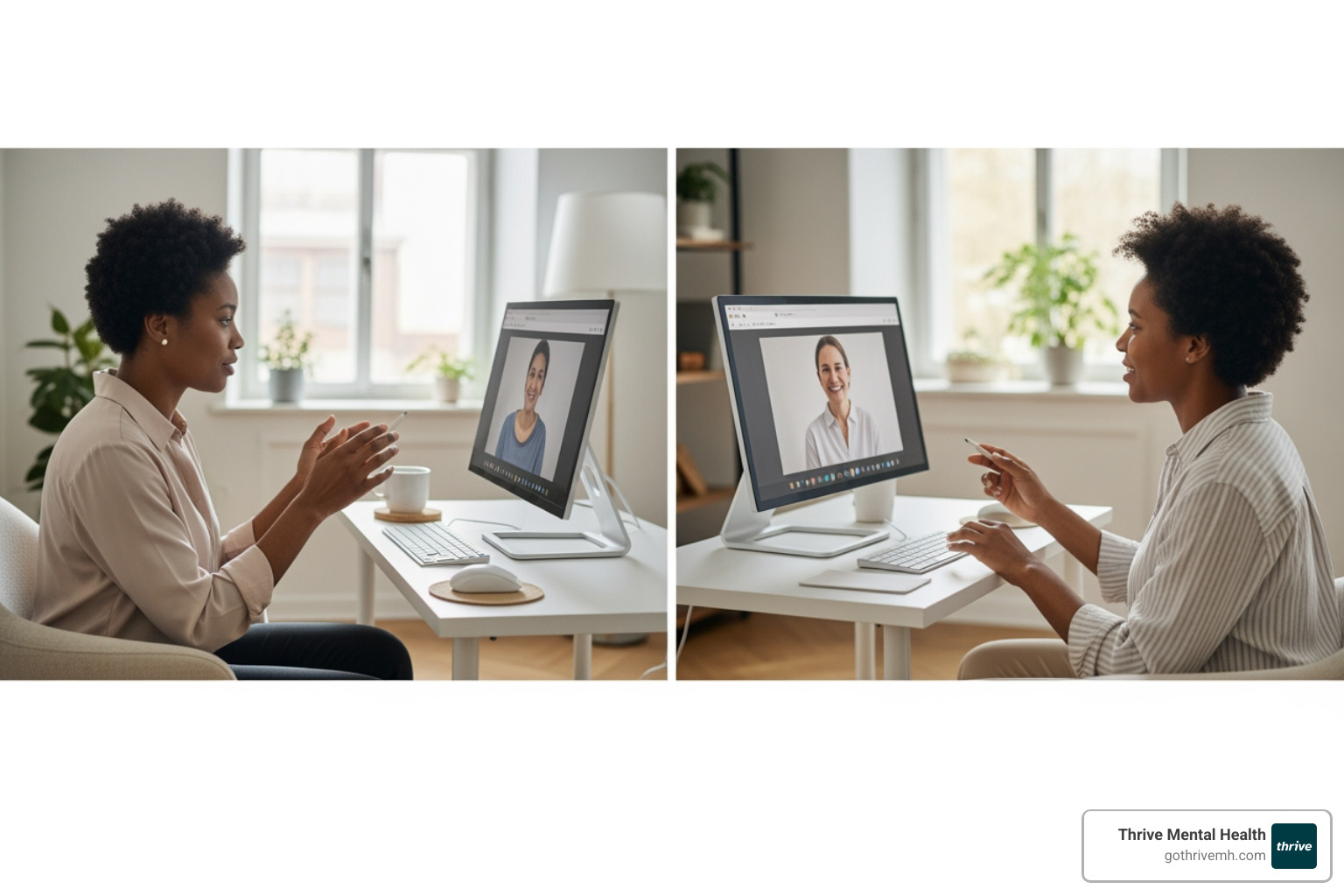 Therapist and client in a virtual therapy session in St. Petersburg, FL. - Therapy programs for adults in St. Petersburg, FL.