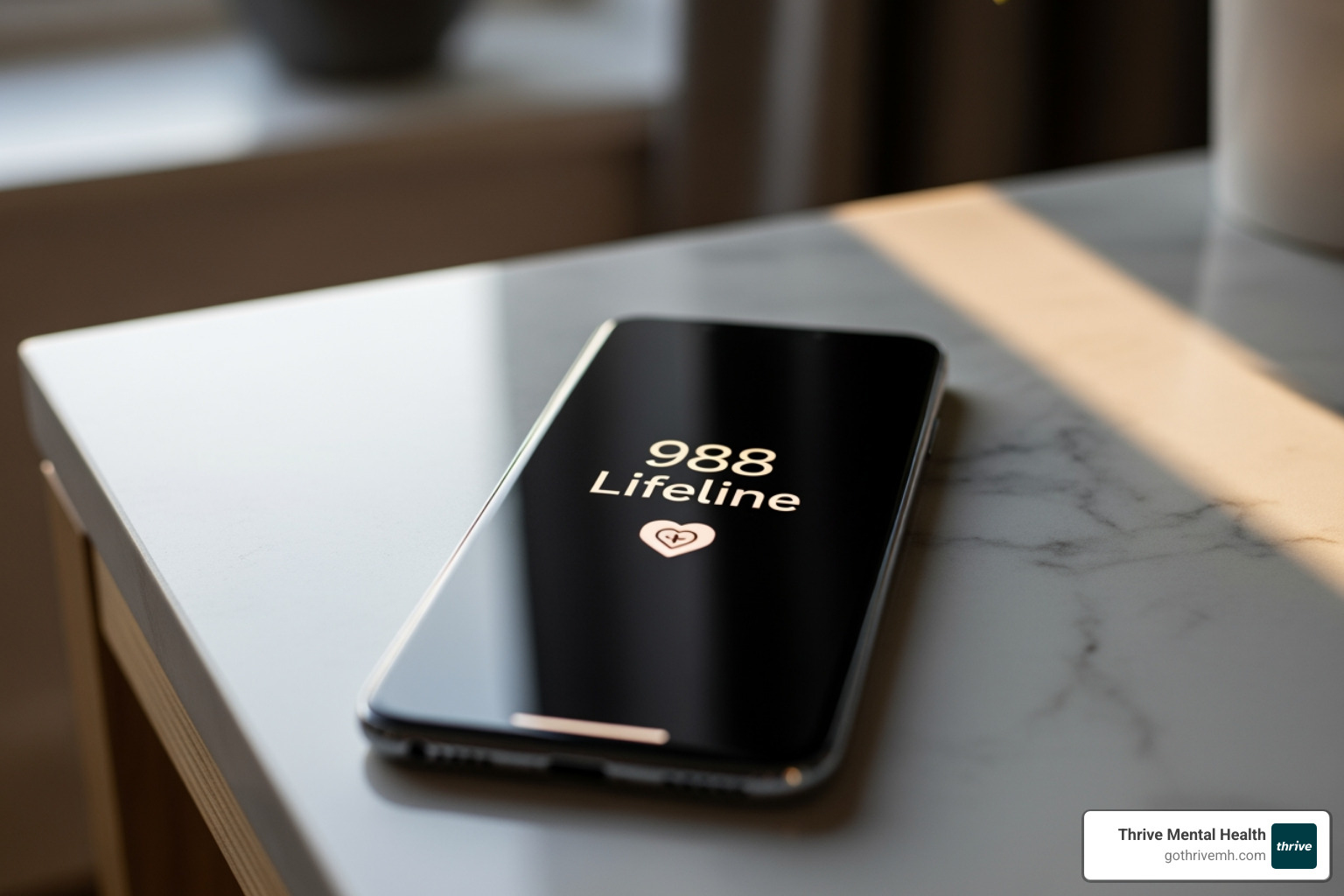 Smartphone with 988 Lifeline - Find mental health services in Miami for young professionals.