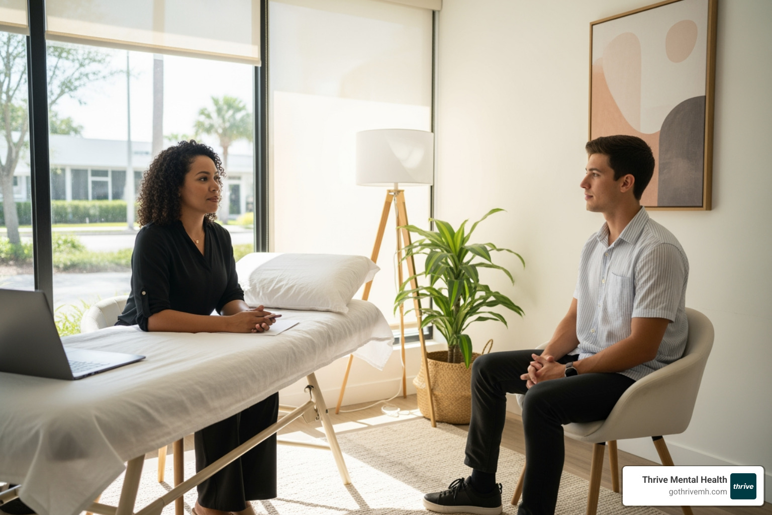 Therapist and young adult in one-on-one session at a Fort Lauderdale intensive therapy clinic. - Fort Lauderdale clinics offering intensive therapy. Therapist and young adult in one-on-one session at a Fort Lauderdale intensive therapy clinic. - Fort Lauderdale clinics offering intensive therapy.