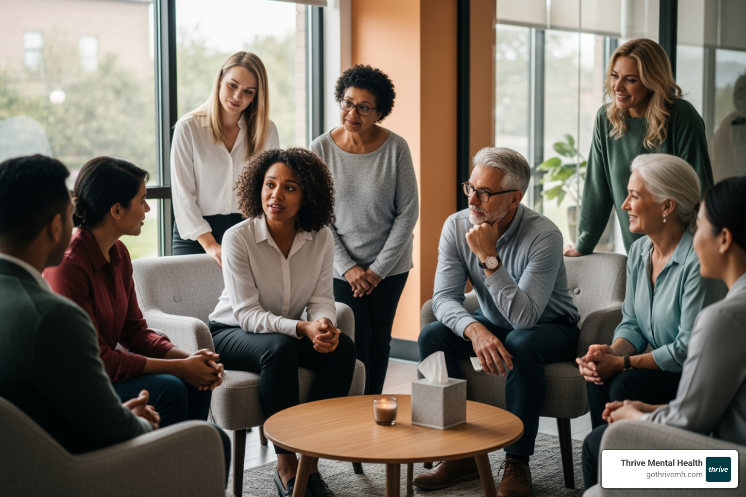 Group therapy session in a modern Fort Lauderdale clinic, showing real people in recovery. - Fort Lauderdale clinics offering intensive therapy. Group therapy session in a modern Fort Lauderdale clinic, showing real people in recovery. - Fort Lauderdale clinics offering intensive therapy.