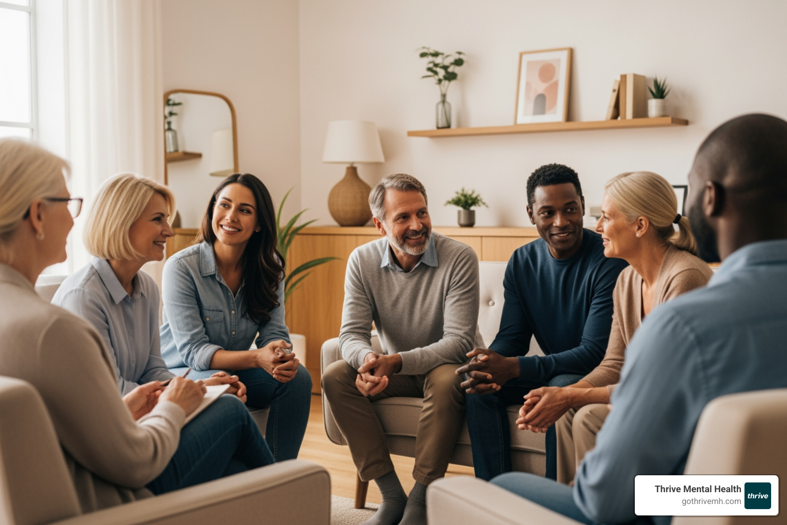 Diverse group in supportive therapy - Evansville, Indiana intensive outpatient therapy. Diverse group in supportive therapy - Evansville, Indiana intensive outpatient therapy.