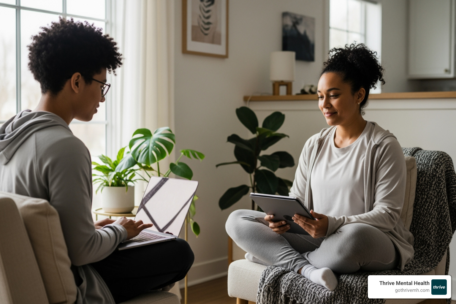 Person in virtual therapy at home - Evansville, Indiana intensive outpatient therapy. Person in virtual therapy at home - Evansville, Indiana intensive outpatient therapy.