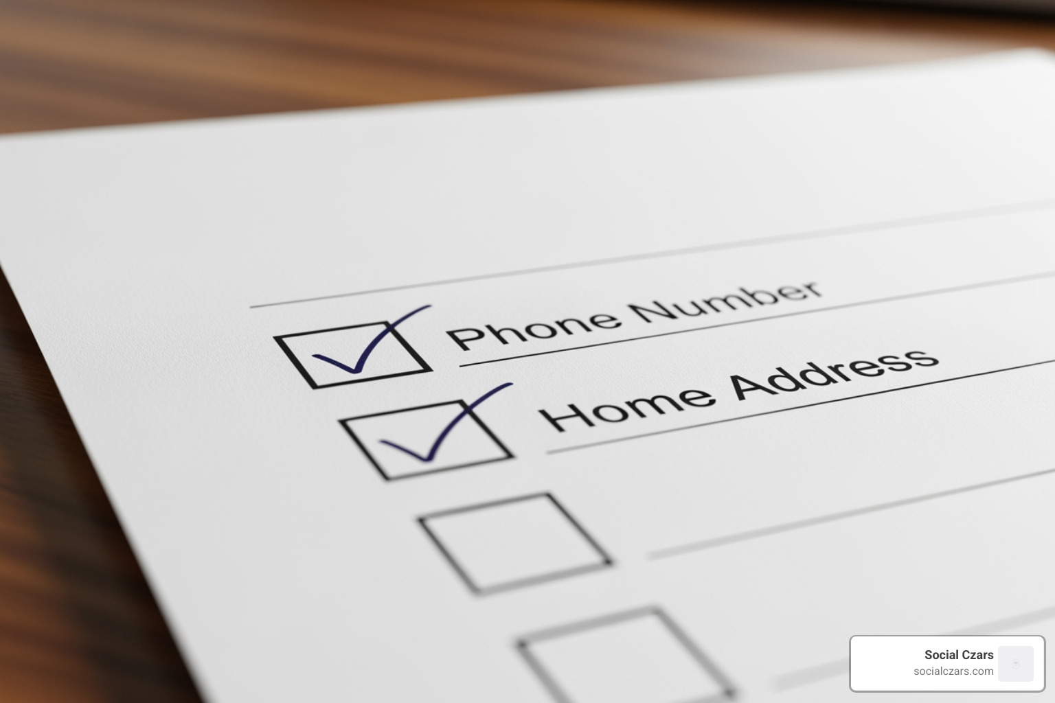 A checklist with items like "Phone Number" and "Home Address" ticked off - google remove results about you