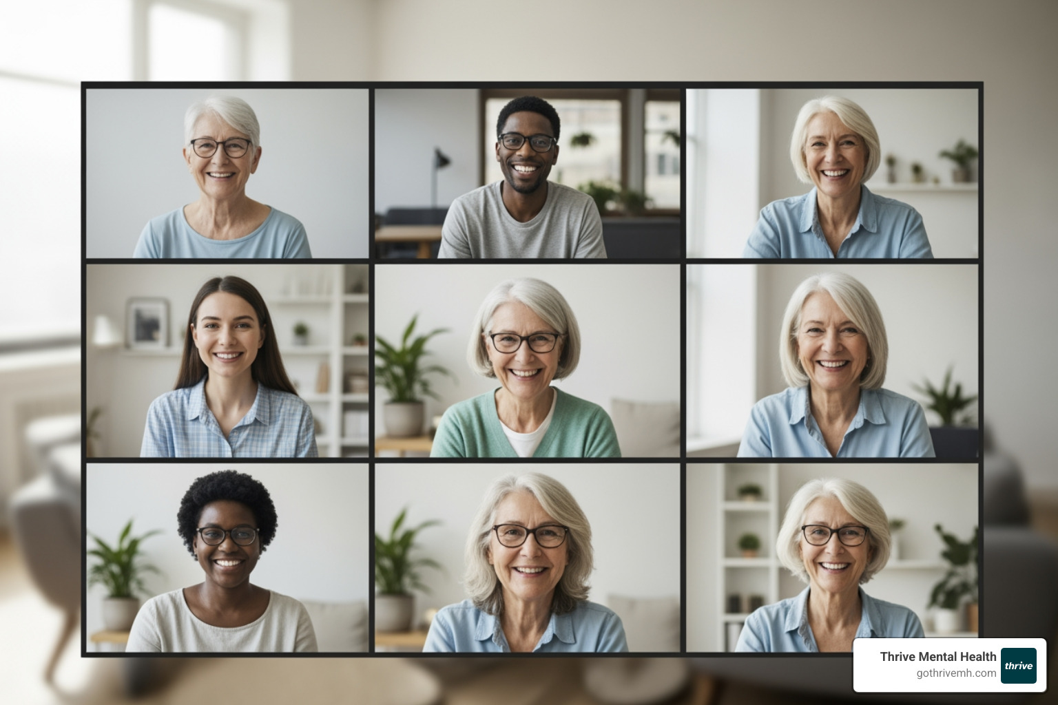 Diverse online group therapy session, showing connection and support. Alt: Virtual IOP group therapy with United Health insurance in Florida - List virtual IOP providers that accept United Health. Diverse online group therapy session, showing connection and support. Alt: Virtual IOP group therapy with United Health insurance in Florida - List virtual IOP providers that accept United Health.