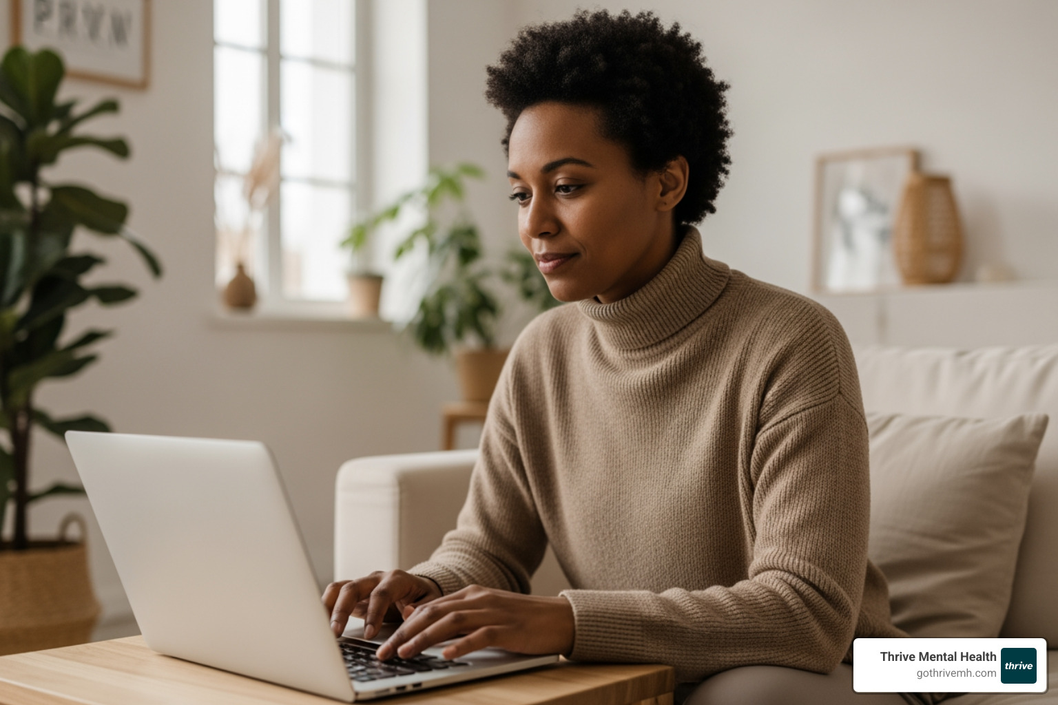 Person having a productive virtual therapy session on a laptop - Mental health treatment centers in Tampa Bay, Florida.