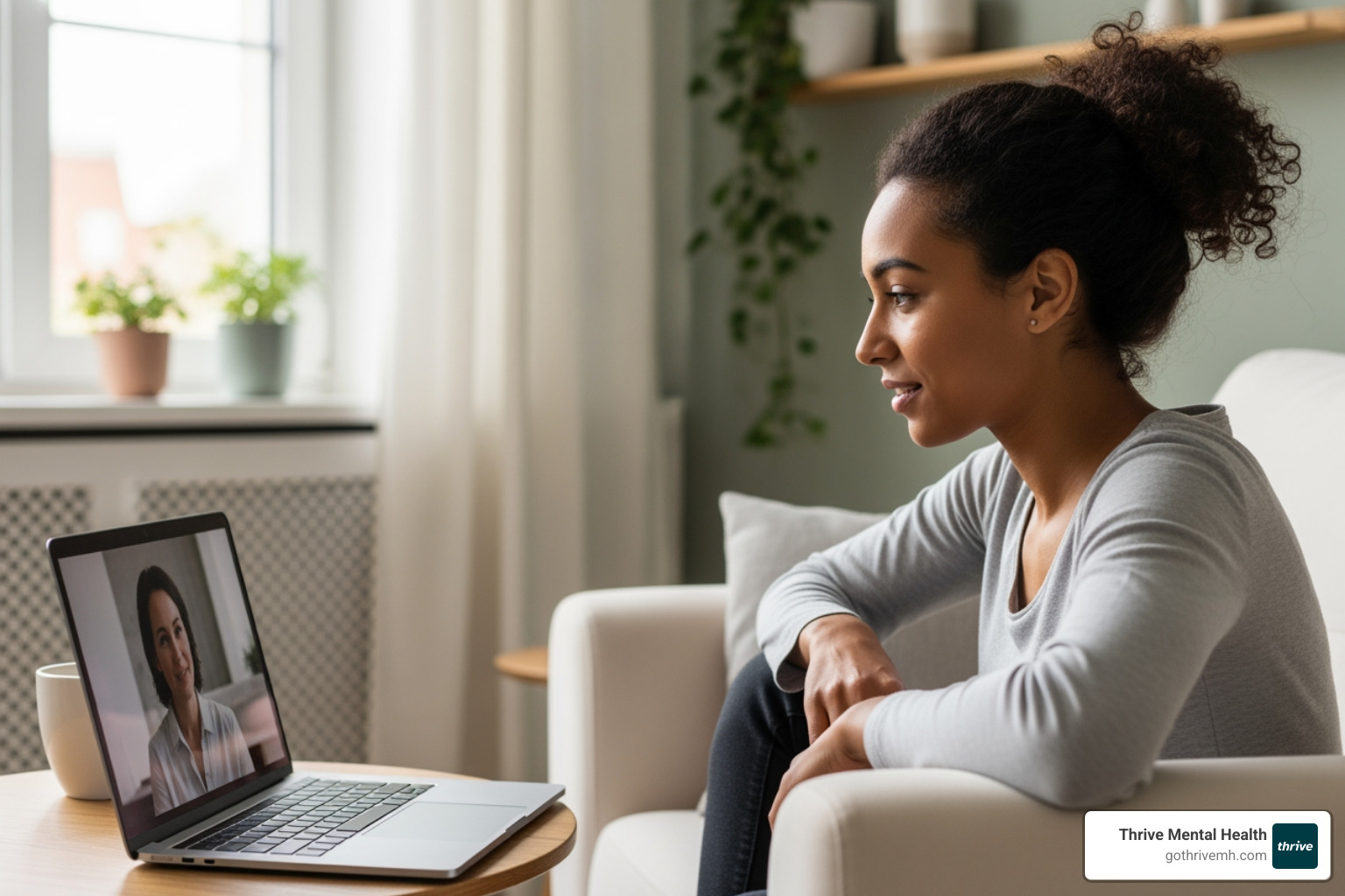 Person in virtual therapy session - What are the best partial hospitalization programs in Florida for young professionals?