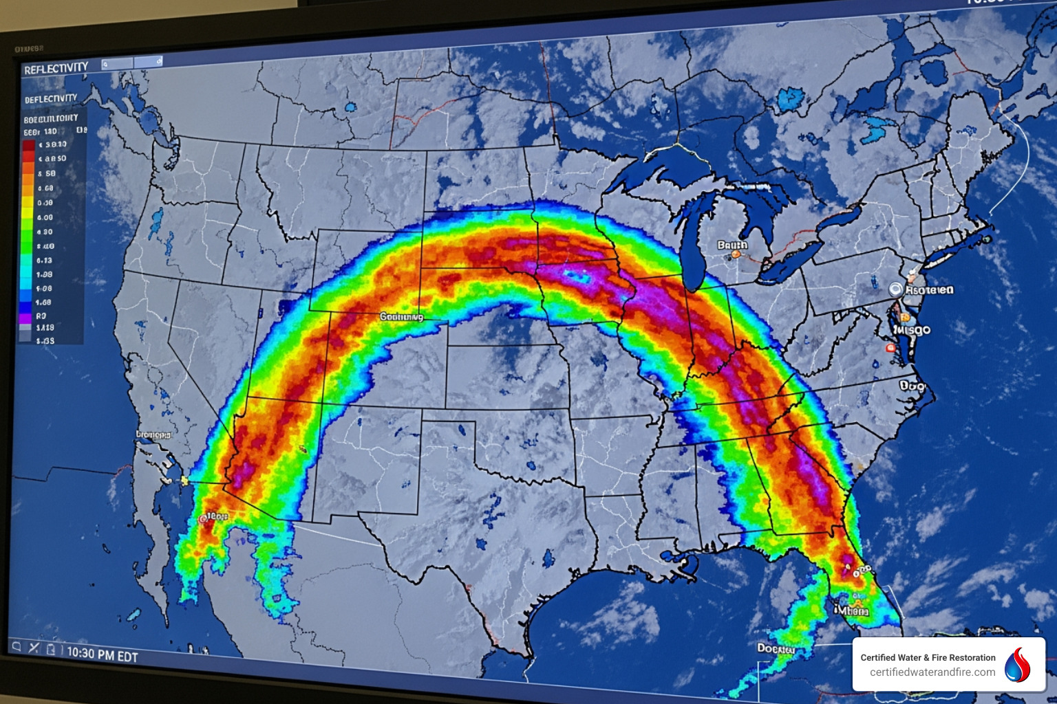 bow echo on weather radar - derecho storm
