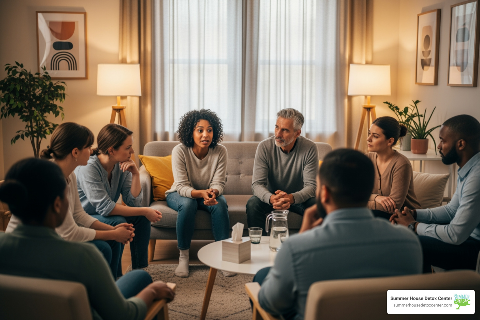 Group therapy session in a supportive setting - Inpatient drug rehab