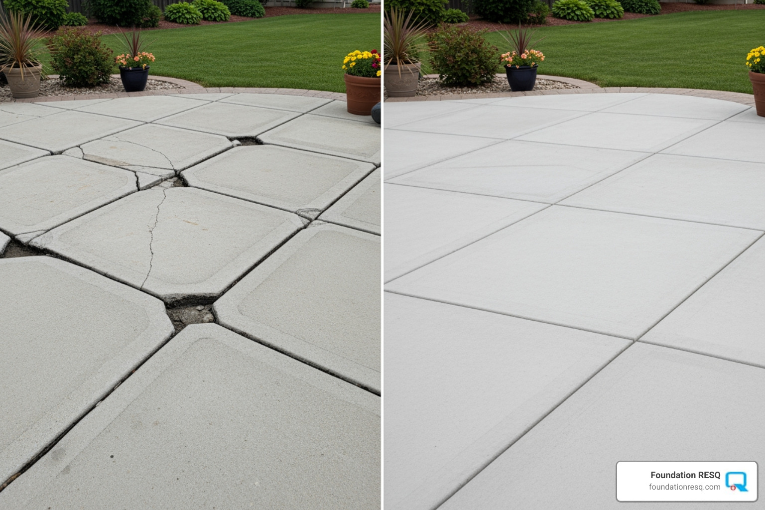 before-and-after concrete patio leveling - concrete repair tallahassee