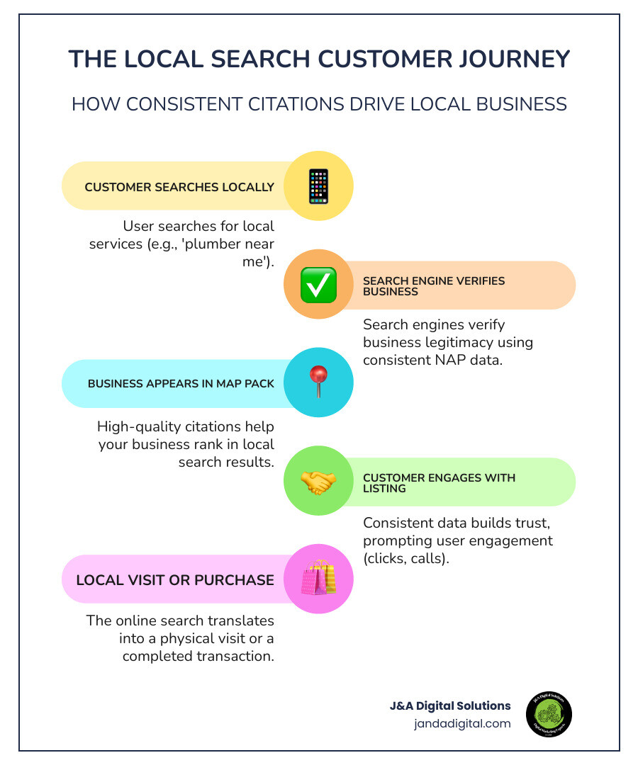 infographic showing the customer journey from google search to business visit with citation touchpoints highlighted - local citation building infographic infographic-line-5-steps-colors infographic showing the customer journey from google search to business visit with citation touchpoints highlighted - local citation building infographic infographic-line-5-steps-colors