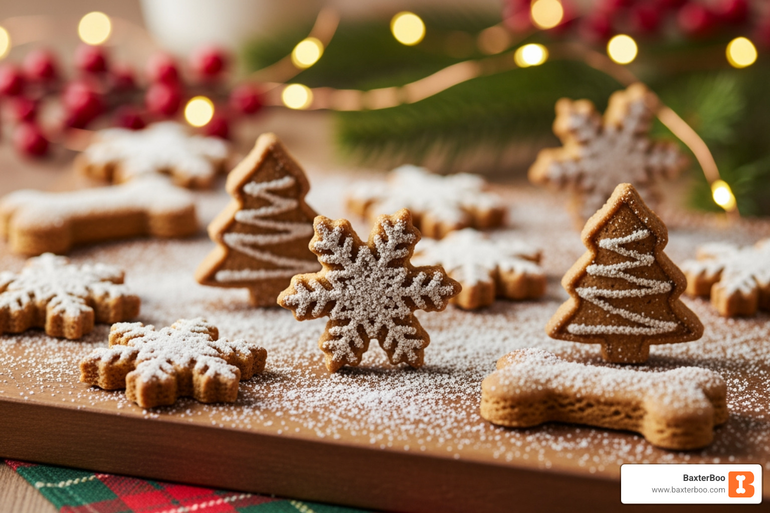 various holiday-shaped dog treats like snowflakes, trees, and bones on a festive background - christmas dog treat box various holiday-shaped dog treats like snowflakes, trees, and bones on a festive background - christmas dog treat box