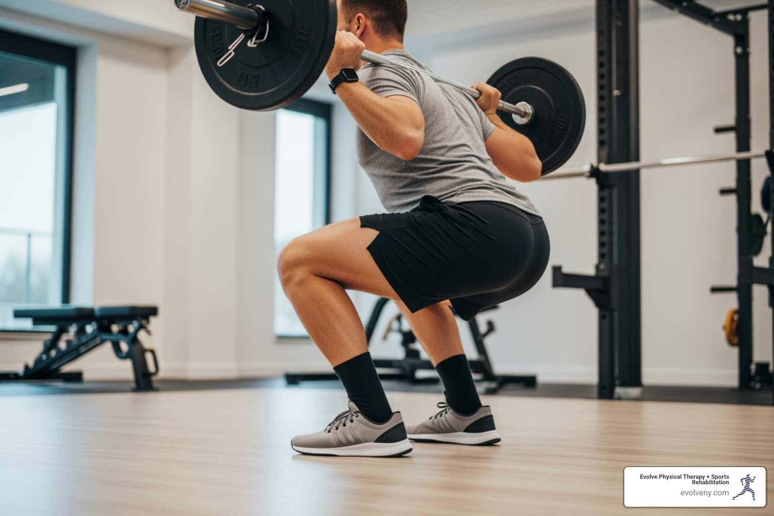 person performing deep squat - limited hip internal rotation