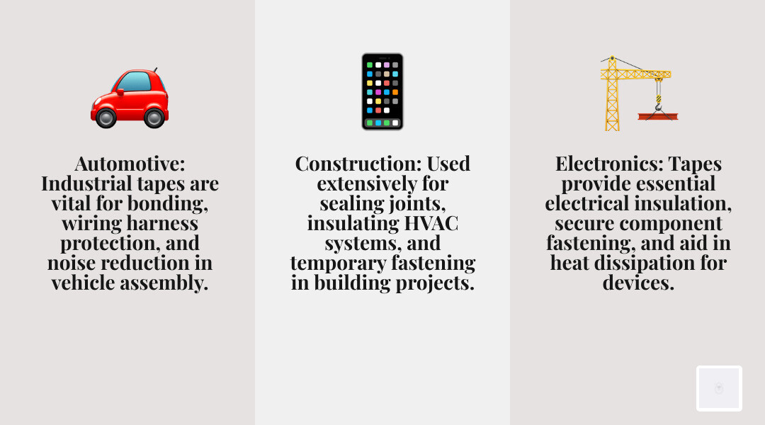Infographic explaining the diverse applications of industrial tapes in sectors like automotive, electronics, and construction - 2 clear electrical tape infographic 3_facts_emoji_grey