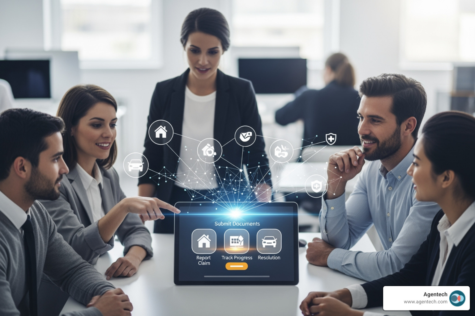 A user interface showing an automated claims triage dashboard powered by Agentech. - Insurance claims solutions
