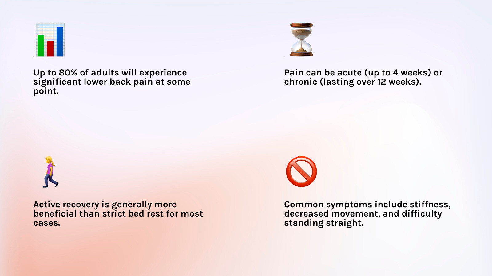 infographic showing the anatomy of the lower back including the five lumbar vertebrae labeled L1 through L5, intervertebral discs between each vertebra, spinal cord running through the vertebral column, nerve roots extending from the spinal cord, and major muscle groups including the erector spinae and multifidus muscles that support the spine, with labels indicating common pain points and areas of strain - how to get rid of lower back pain infographic 4_facts_emoji_light-gradient