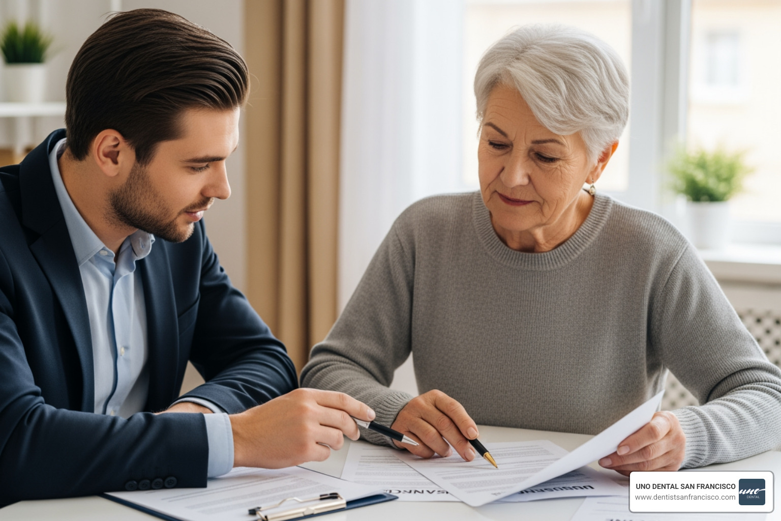 senior reviewing insurance documents with a helpful advisor - dental insurance for seniors senior reviewing insurance documents with a helpful advisor - dental insurance for seniors