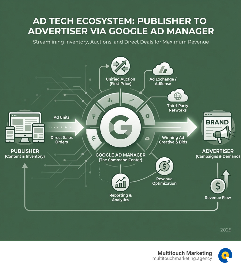 Infographic explaining the ad tech ecosystem from publisher to advertiser via Google Ad Manager - google advertising manager infographic Infographic explaining the ad tech ecosystem from publisher to advertiser via Google Ad Manager - google advertising manager infographic