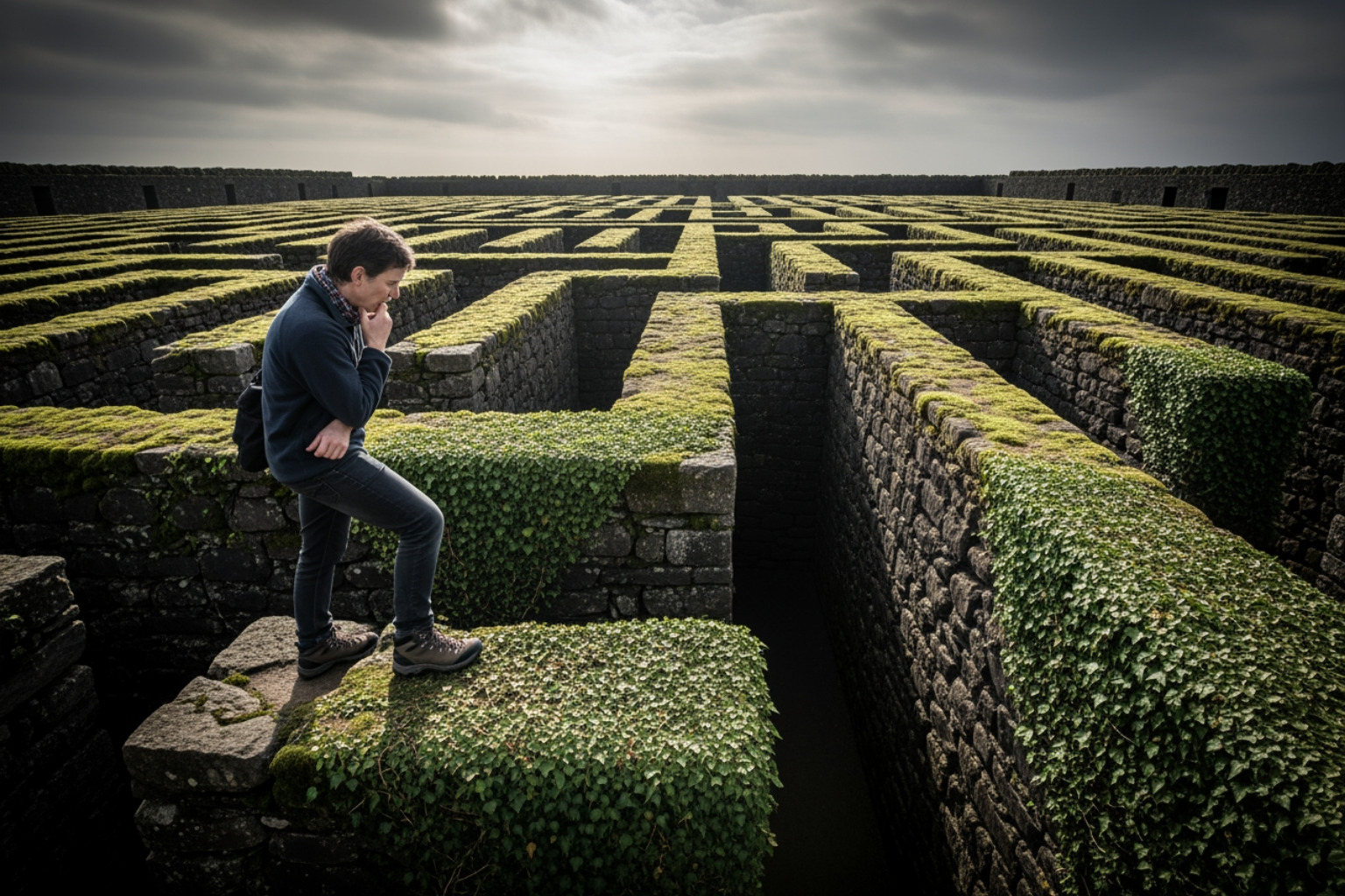 person navigating a maze, representing a backlink strategy - off page seo backlinks