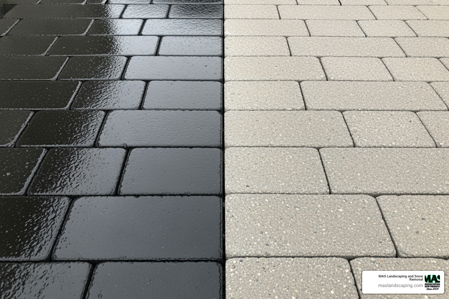paver surface with high-gloss and natural matte sections - concrete paver sealer