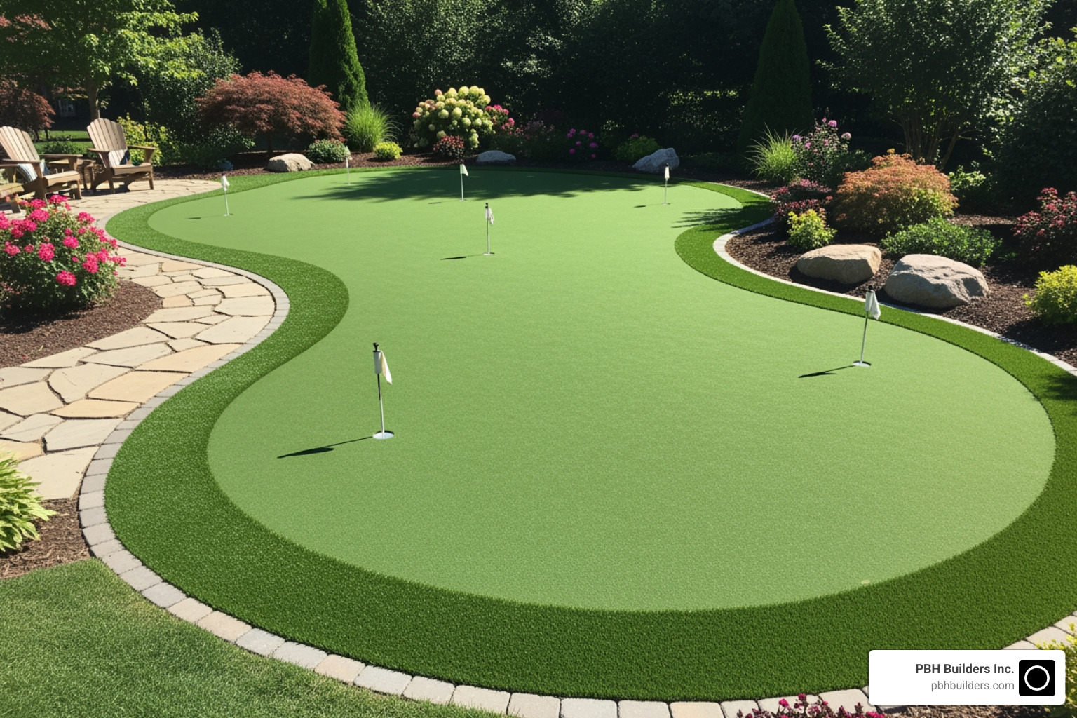 A lush, custom backyard putting green with vibrant artificial turf. - artificial turf Encinitas