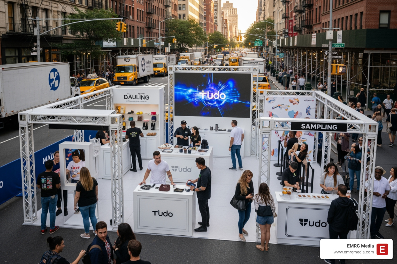 dynamic brand activation pop-up in a busy NYC street - event production companies nyc