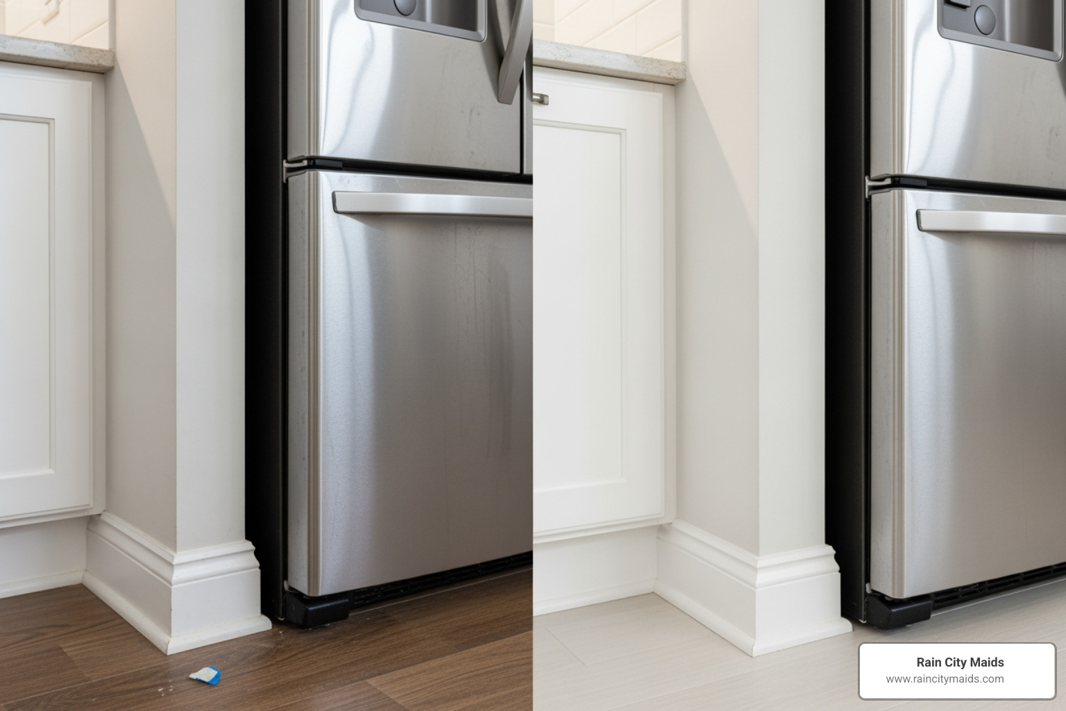 infographic showing side-by-side comparison of standard cleaning tasks like wiping counters and vacuuming floors versus deep cleaning tasks like scrubbing grout, cleaning inside appliances, washing baseboards, descaling fixtures, and sanitizing forgotten areas, with icons for kitchens, bathrooms, and living spaces - deep cleaning seattle wa