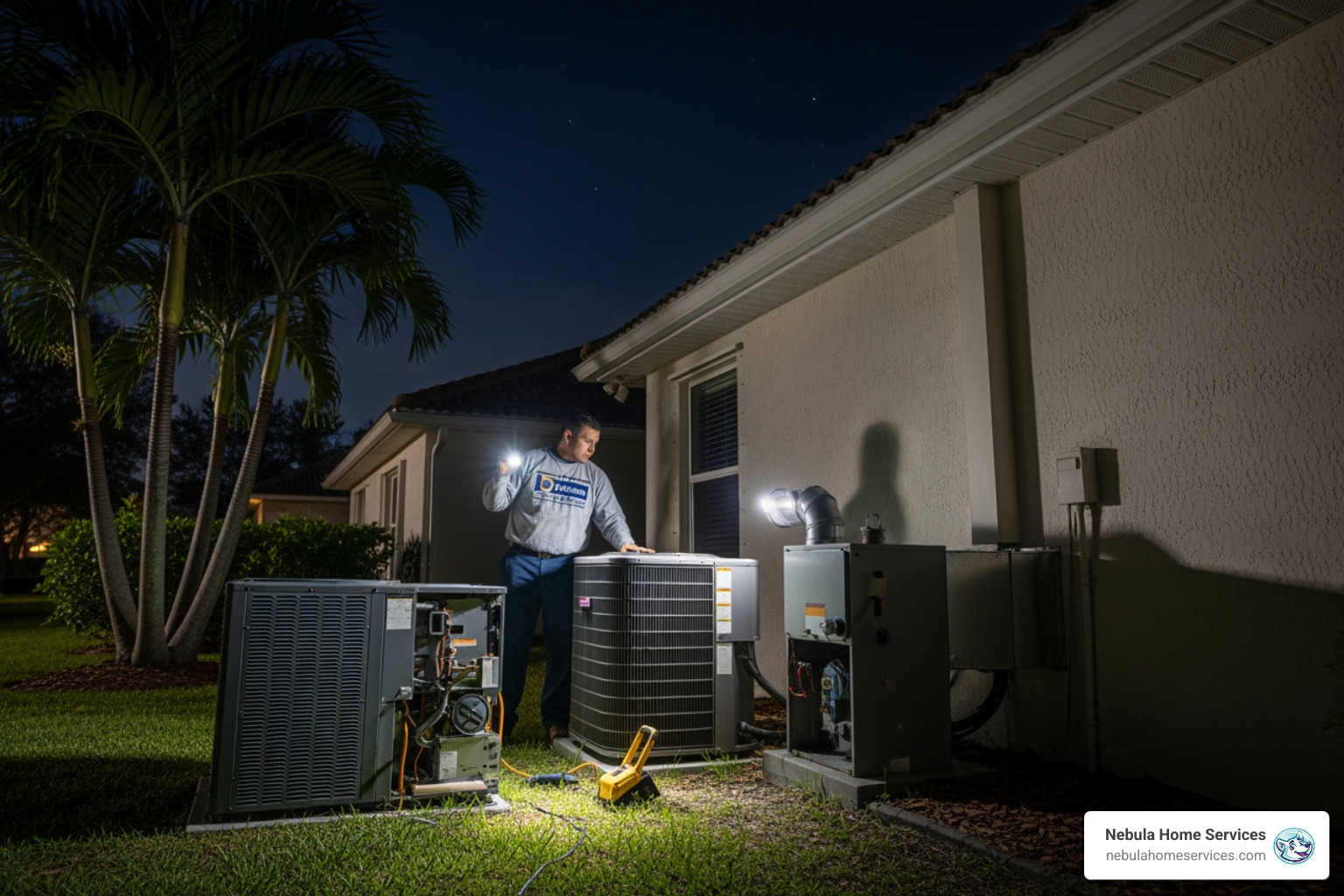 Infographic showing the top 5 signs you need emergency furnace repair: 1) No heat at all despite thermostat settings, 2) Gas smell near the furnace, 3) Loud banging or screeching sounds, 4) Yellow pilot light flame instead of blue, 5) Carbon monoxide detector alarm - emergency furnace repair in lakeland, fl Infographic showing the top 5 signs you need emergency furnace repair: 1) No heat at all despite thermostat settings, 2) Gas smell near the furnace, 3) Loud banging or screeching sounds, 4) Yellow pilot light flame instead of blue, 5) Carbon monoxide detector alarm - emergency furnace repair in lakeland, fl