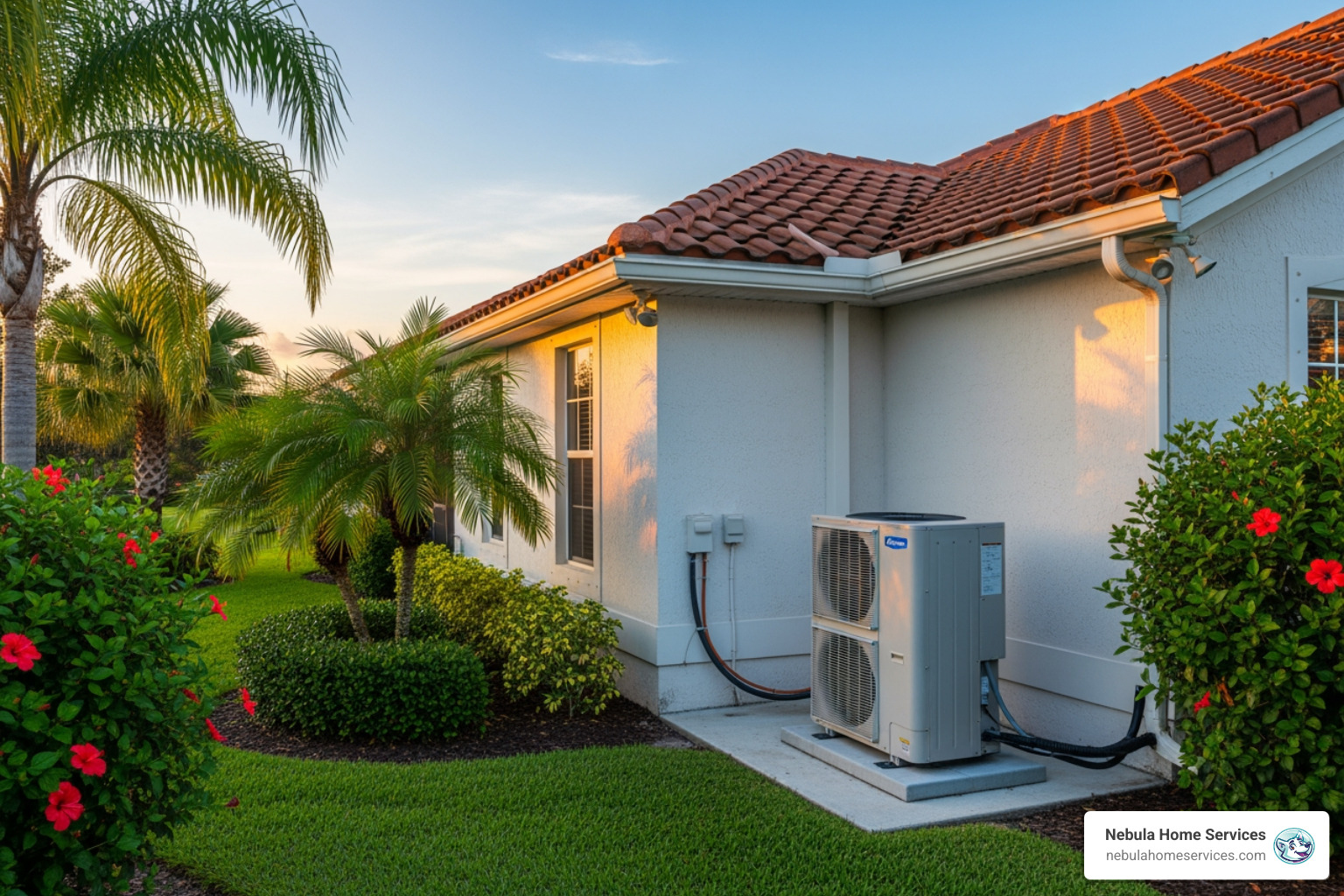infographic showing how a heat pump provides both heating and cooling through refrigerant cycle, with arrows indicating heat transfer in summer cooling mode and winter heating mode, plus energy efficiency benefits for Florida homes - heat pumps installations winter haven fl infographic showing how a heat pump provides both heating and cooling through refrigerant cycle, with arrows indicating heat transfer in summer cooling mode and winter heating mode, plus energy efficiency benefits for Florida homes - heat pumps installations winter haven fl