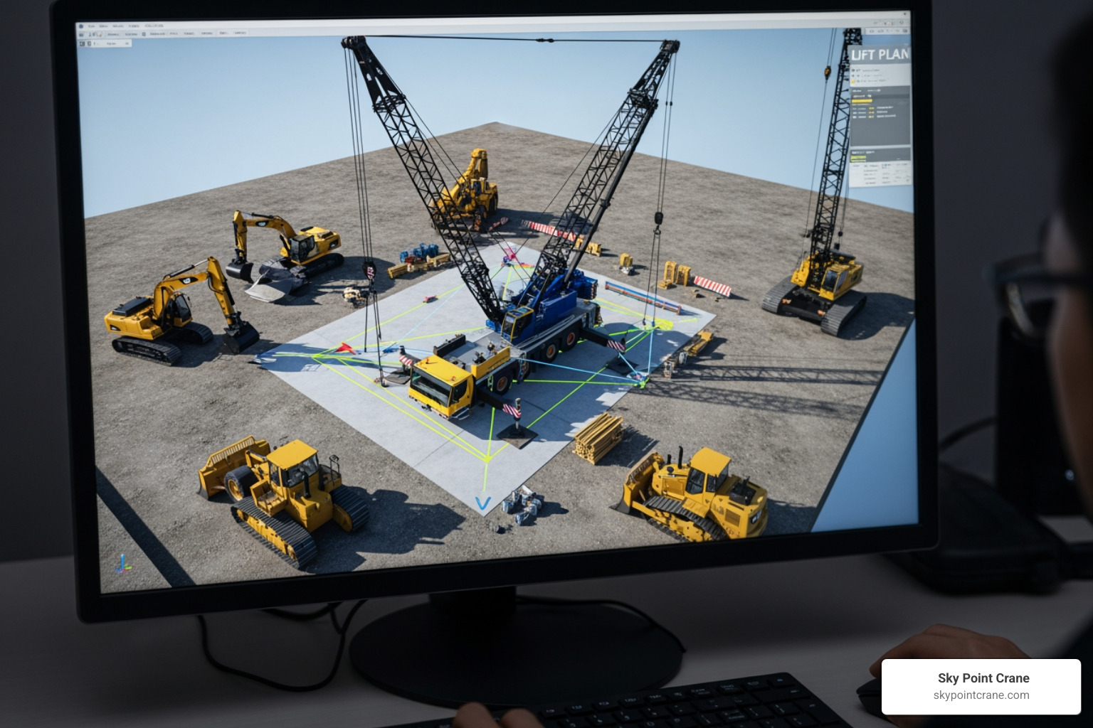 3D lift plan on a computer screen - Machinery moving services 3D lift plan on a computer screen - Machinery moving services