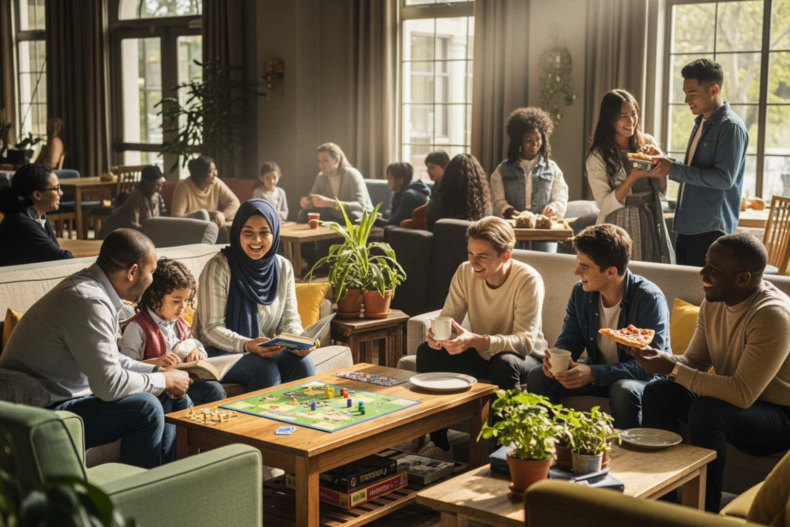 Diverse community gathering space - community housing aid