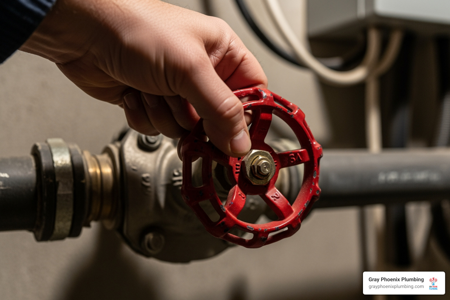 hand turning a main water shut-off valve - denver 24 hour plumber