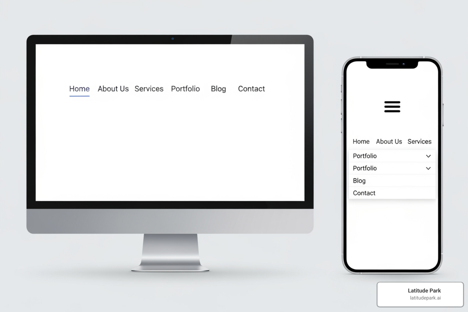 A website's navigation menu shown on both a desktop and mobile screen, highlighting its clarity and simplicity. - home service franchise website designs
