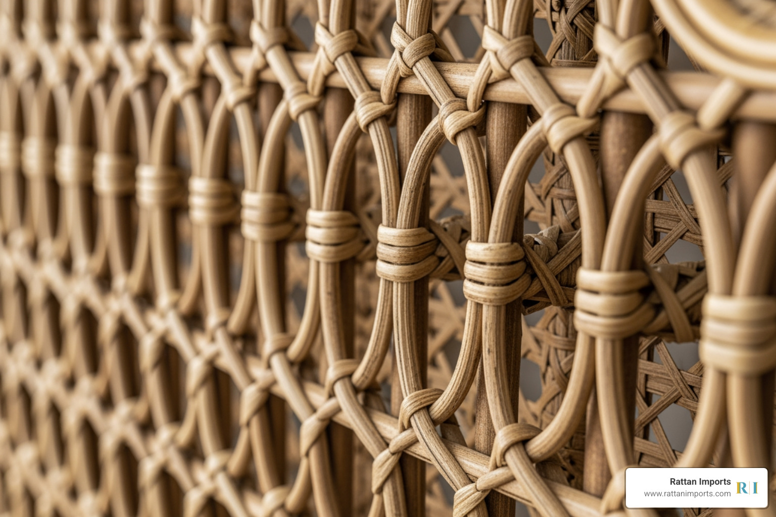 close-up shot highlighting the intricate weave of a rattan headboard - Rattan bedroom furniture
