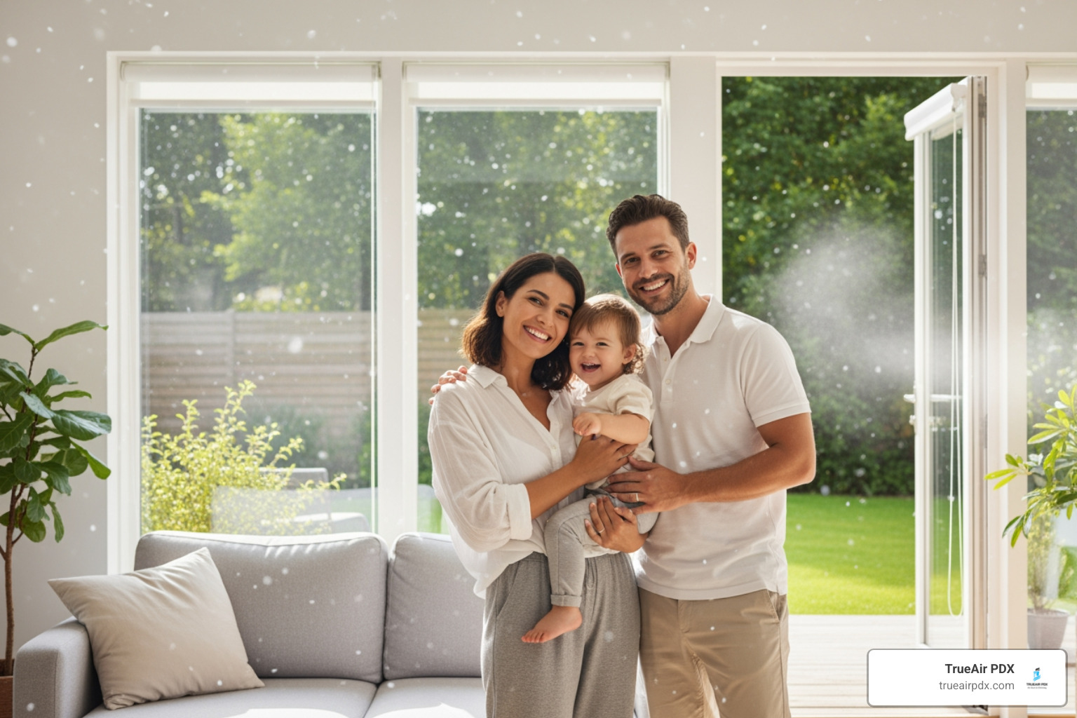 family breathing easy in their home - air conditioning duct cleaning portland