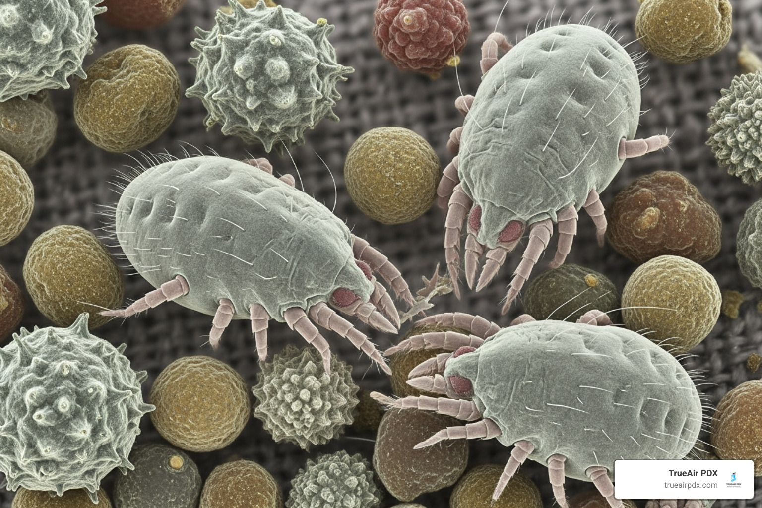 Microscopic view of dust mites and pollen - portland vent cleaning