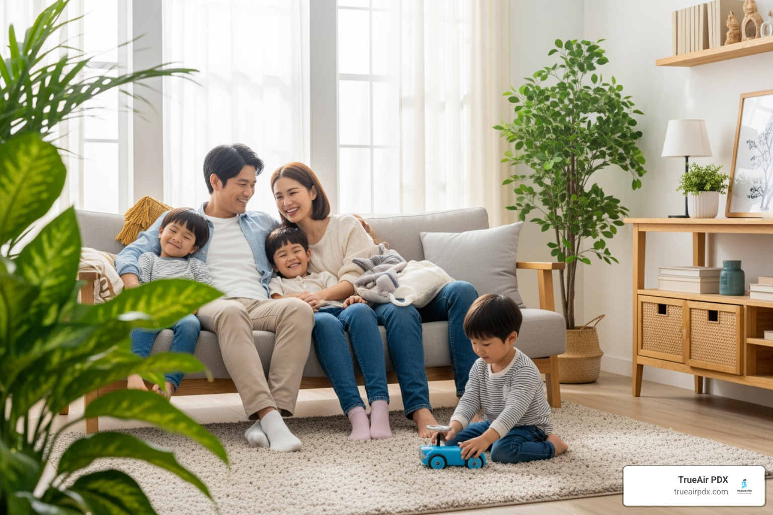 family breathing easily in a fresh-looking home - air duct cleaning gresham