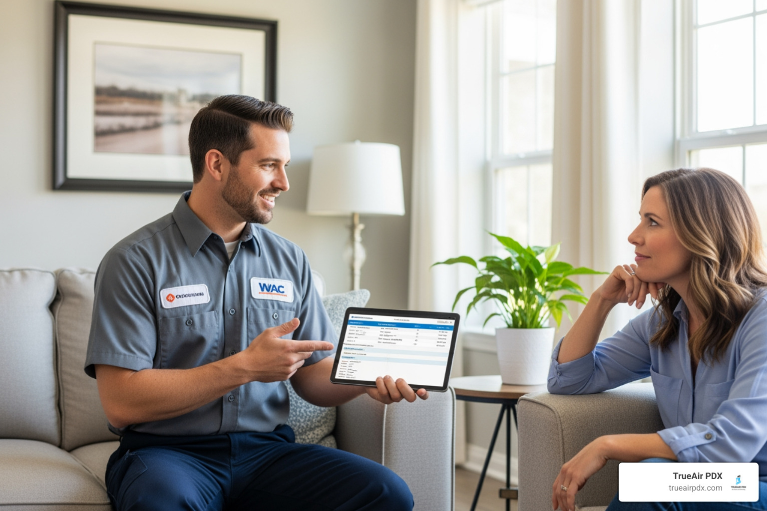 A technician providing a quote to a homeowner - duct cleaning charges