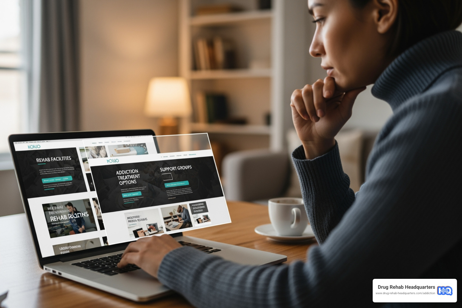 person researching rehab facilities on a laptop - short term rehab