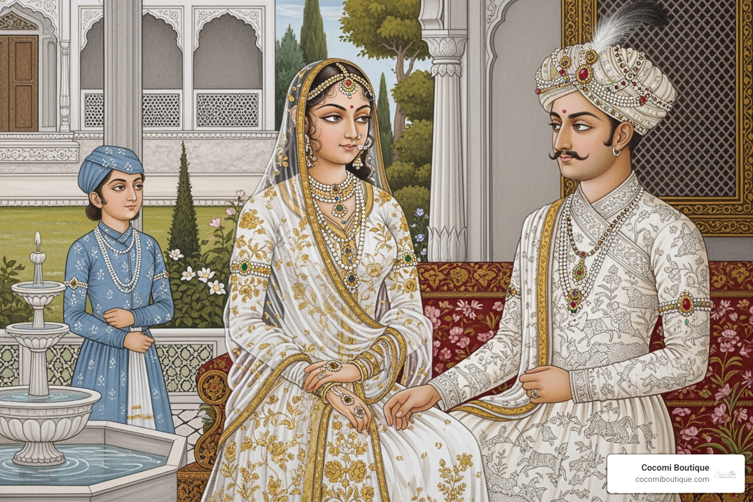 historical Jamdani weaving or an illustration of Mughal-era fashion - muslin