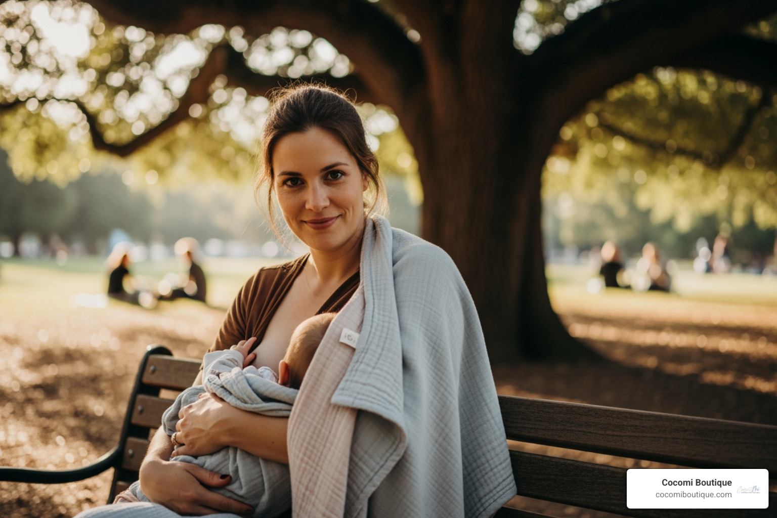 Mother using muslin blanket as a nursing cover - muslin blanket baby uses