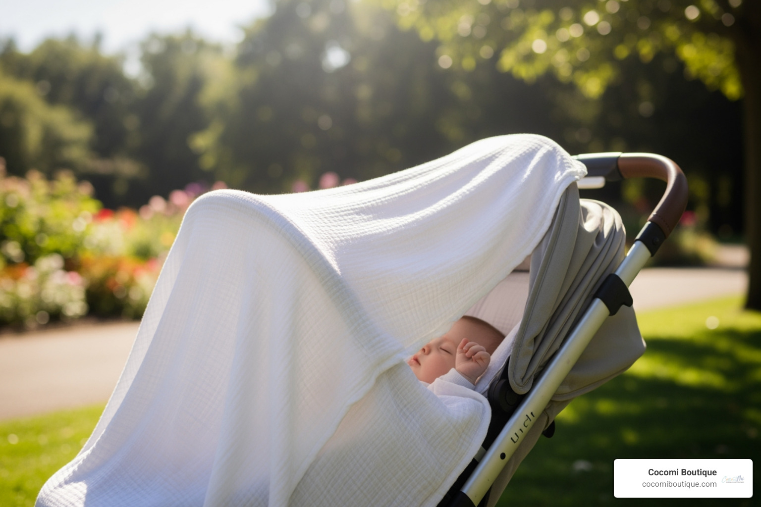 Muslin blanket draped over a stroller as a shade - muslin blanket baby uses