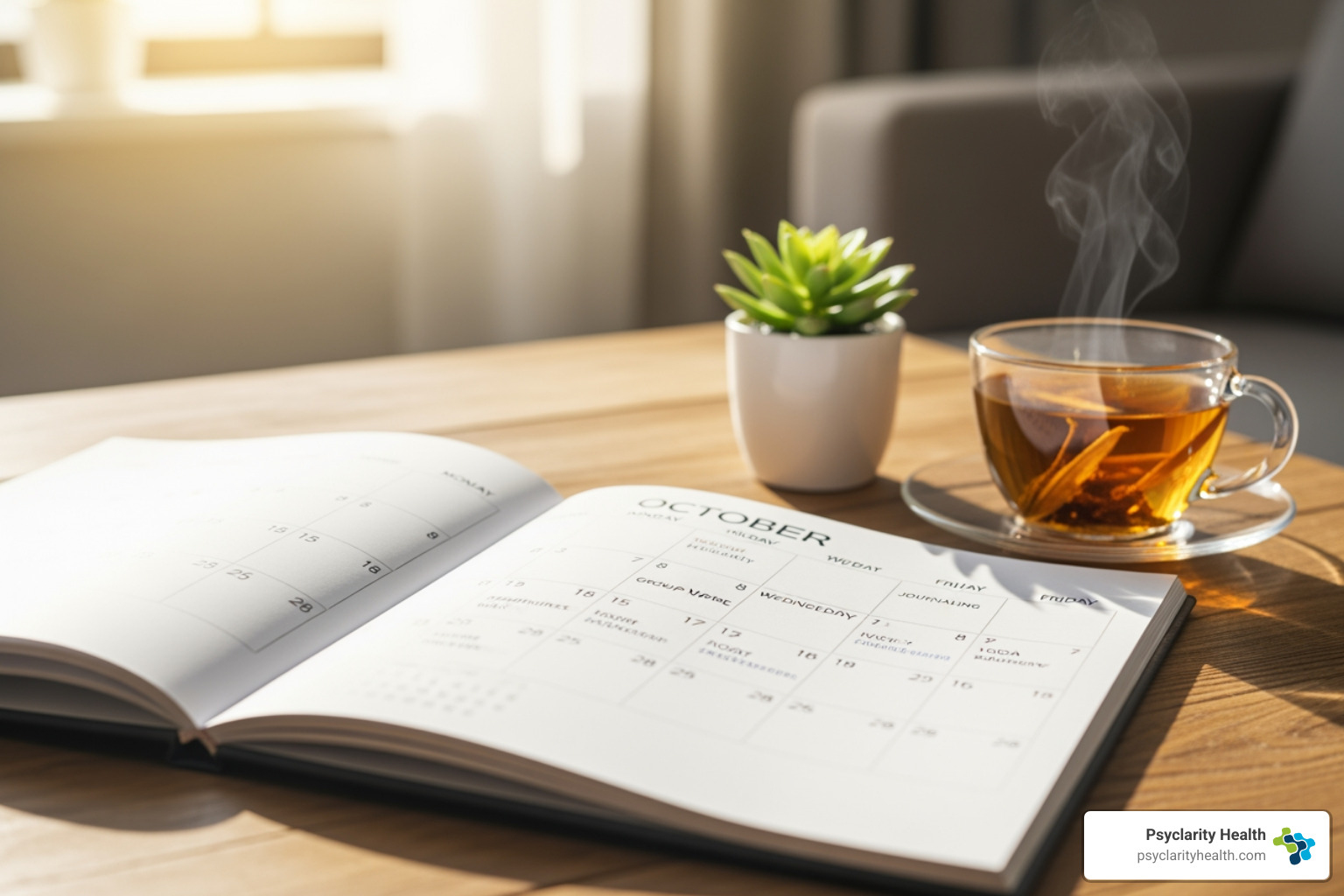 calendar with different activities like Therapy, Group Meeting, and Yoga - substance abuse aftercare