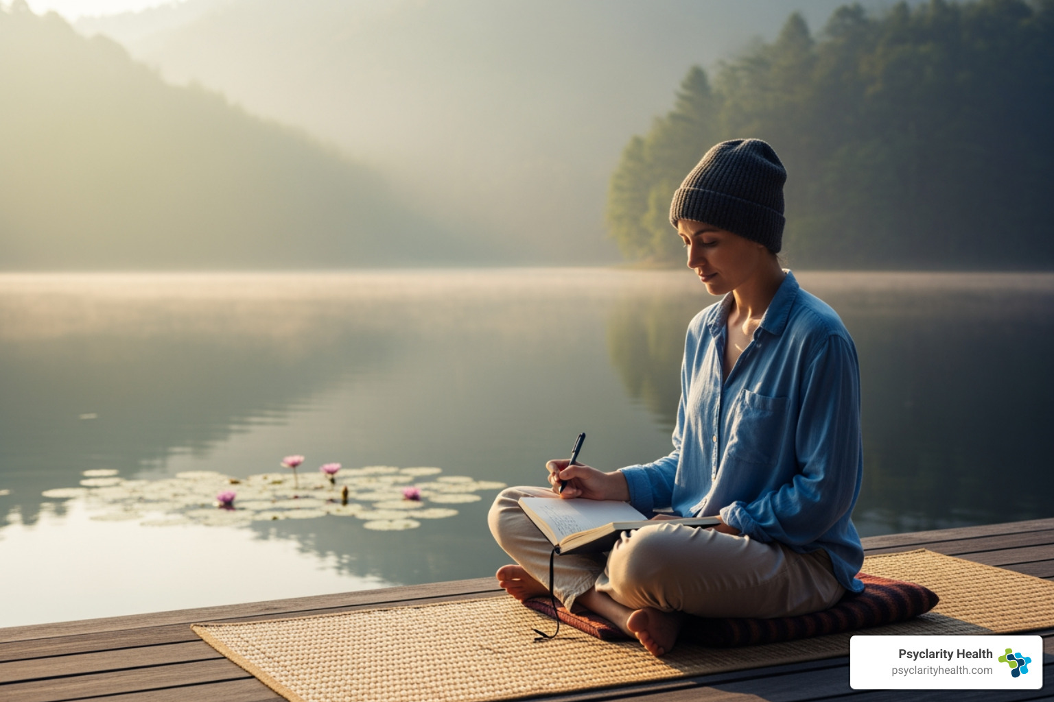 person journaling or meditating peacefully - substance abuse aftercare