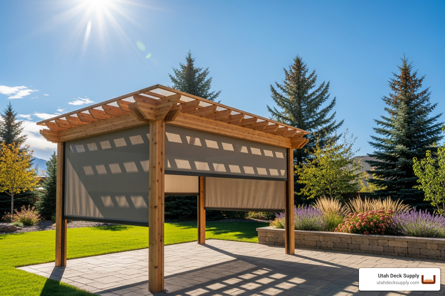 modern wooden pergola with a retractable canopy - outdoor living supplies