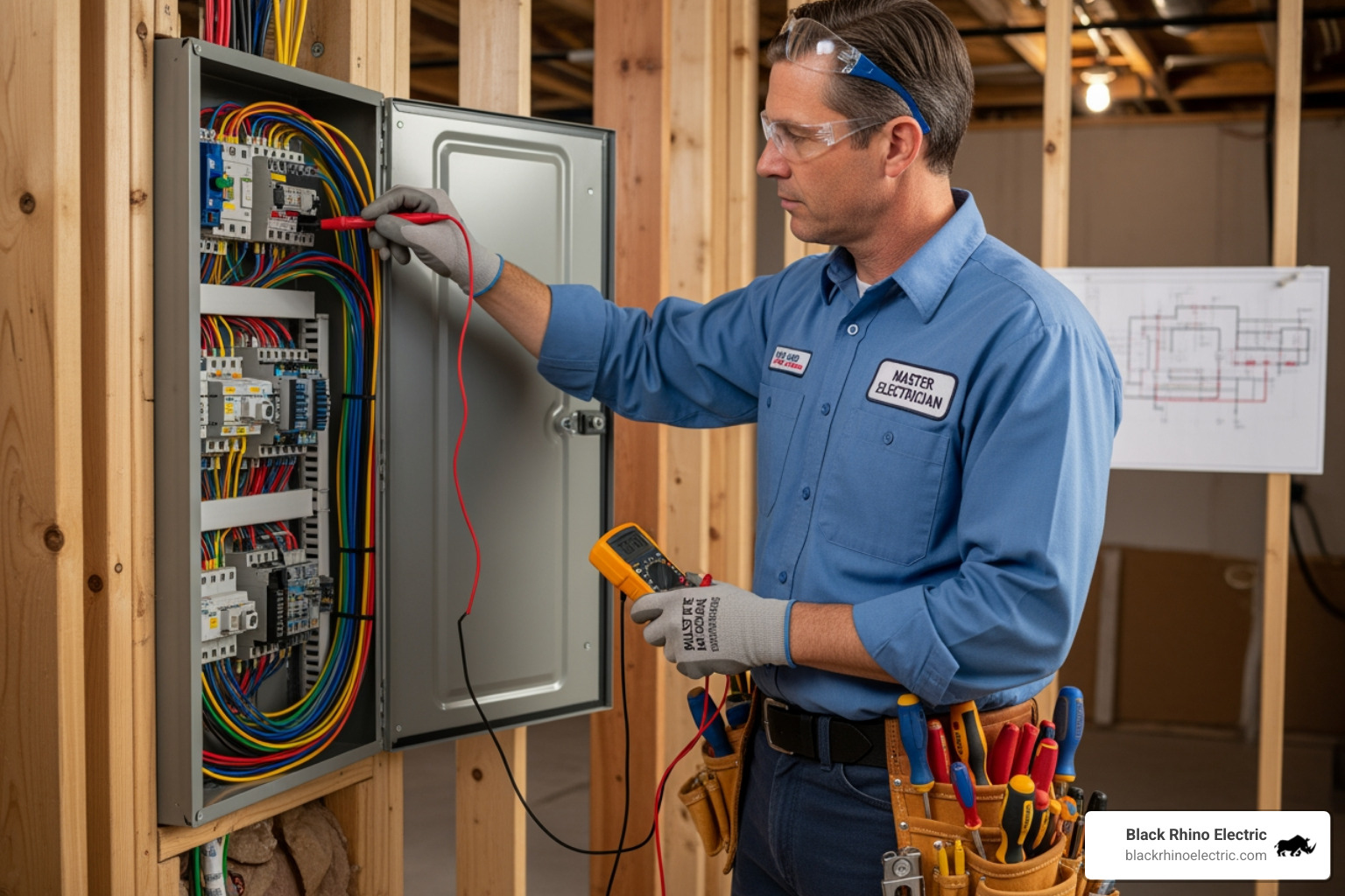 master electrician reviewing blueprints on a job site - master electrician