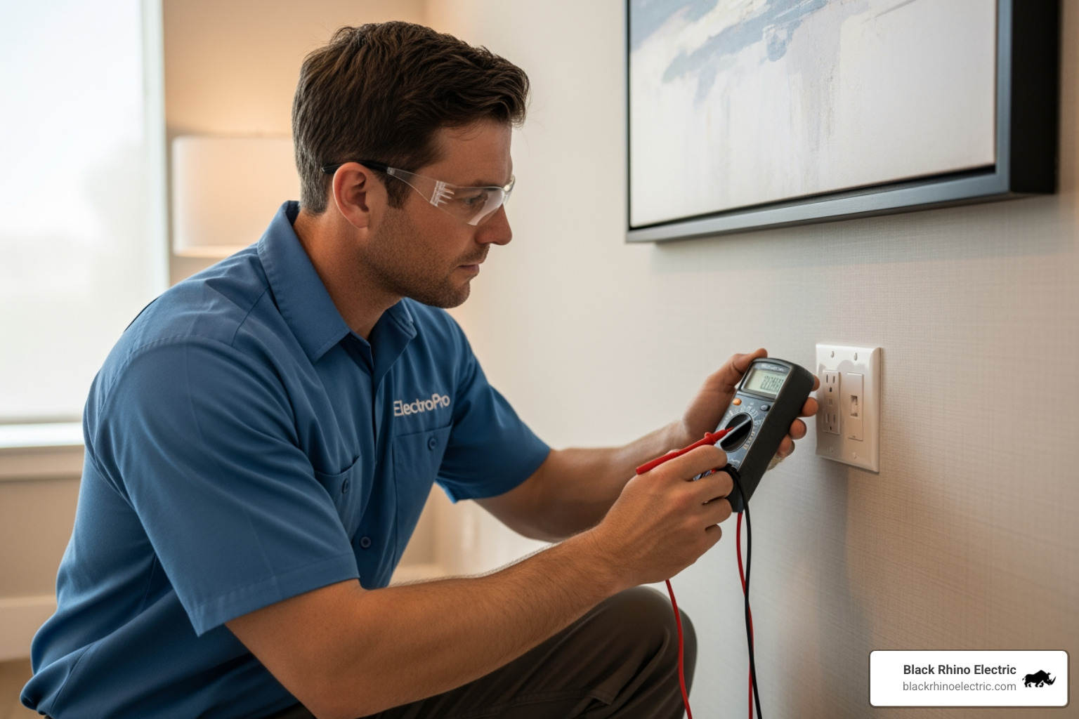An electrician using a multimeter to test an outlet - Electrical services Ogden An electrician using a multimeter to test an outlet - Electrical services Ogden