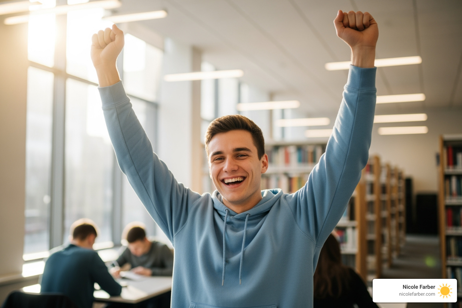 student celebrating an achievement - coaching class
